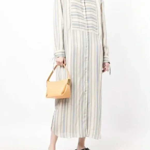 Striped Long Sleeve Button-Up Dress - Picture 2 of 6